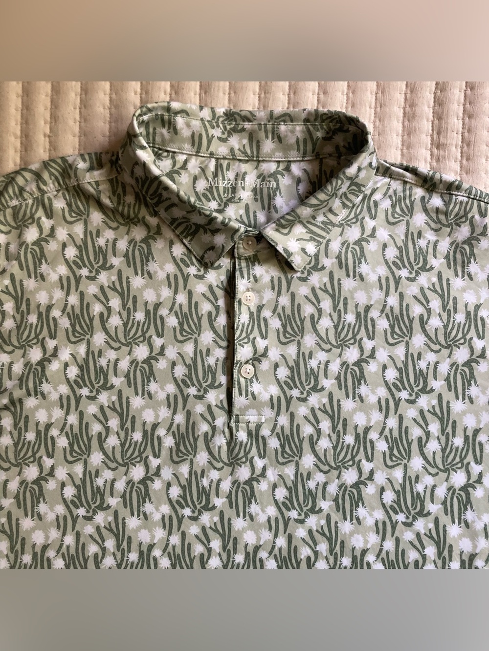 Mizzen + Main Golf Polo Shirt Men’s XL Green Floral Cactus Performance Classic